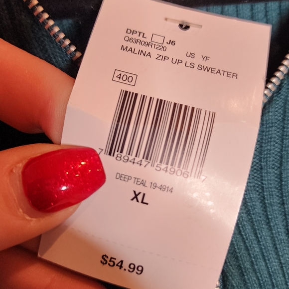 NWT GUESS Malina Green Ribbed Zip Front Long Sleeve Sweater Size XL - Picture 10 of 16